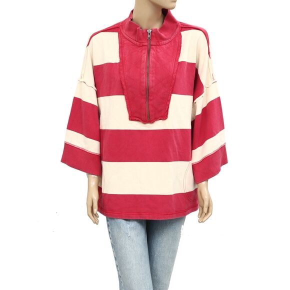 Free People We The Free Seaside Funnel Pullover Top Oversized Striped M 283934 - Picture 5 of 9